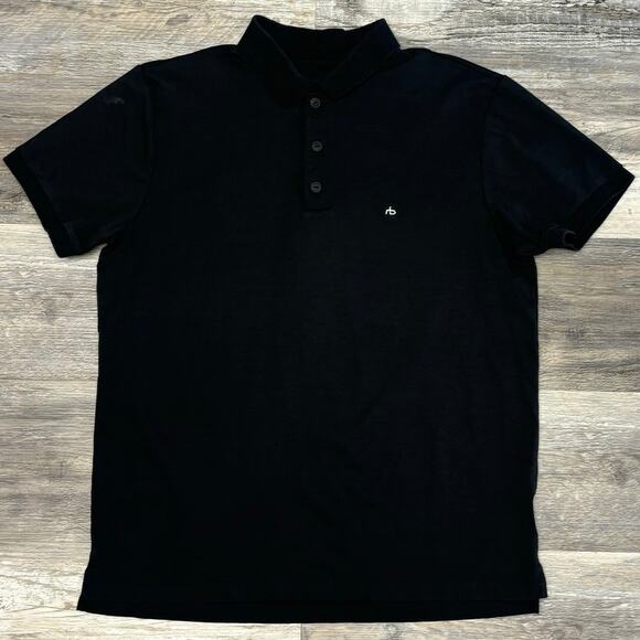 Rag & Bone New York Solid Black Mens L Cotton Minimalist Short Sleeve Polo Shirt - Picture 1 of 10